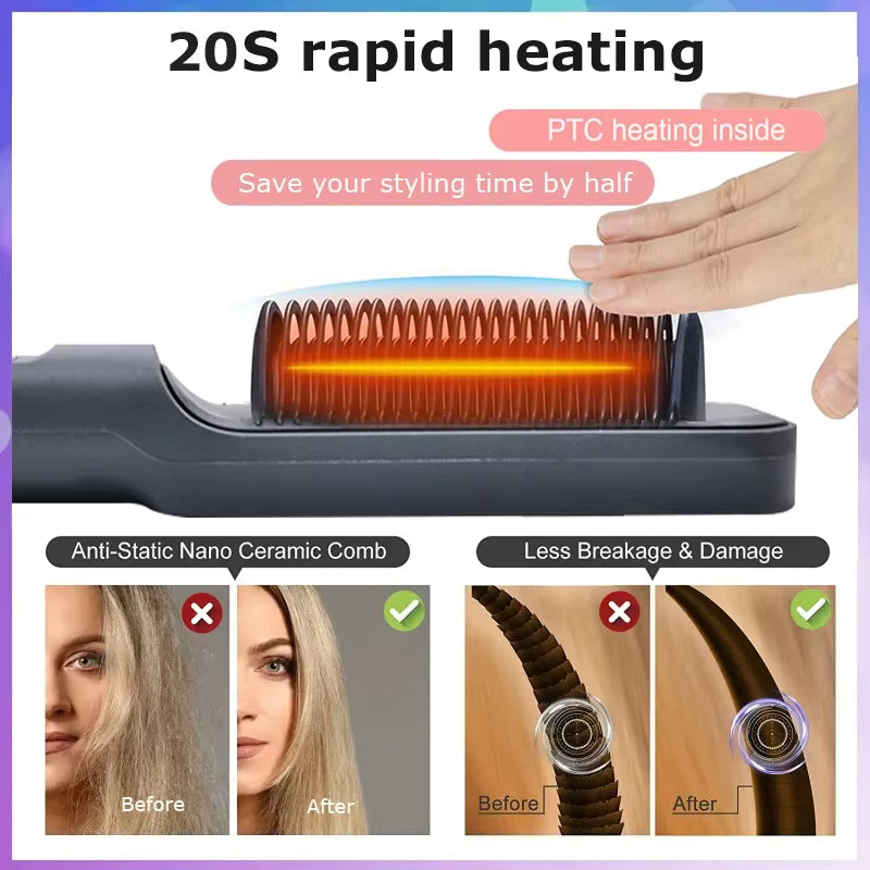 Electric Hot Comb Hair Straightener – 2-in-1 Straightening Brush, Negative Ion, Anti-Scalding, 80–220°C, Dual Voltage