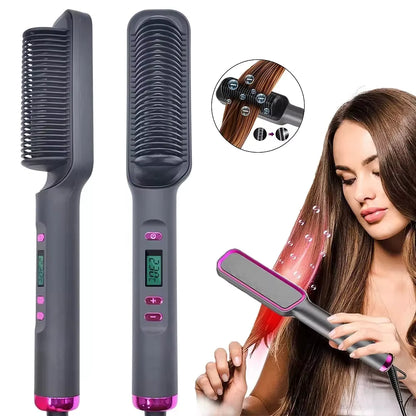 Electric Hot Comb Hair Straightener – 2-in-1 Straightening Brush, Negative Ion, Anti-Scalding, 80–220°C, Dual Voltage