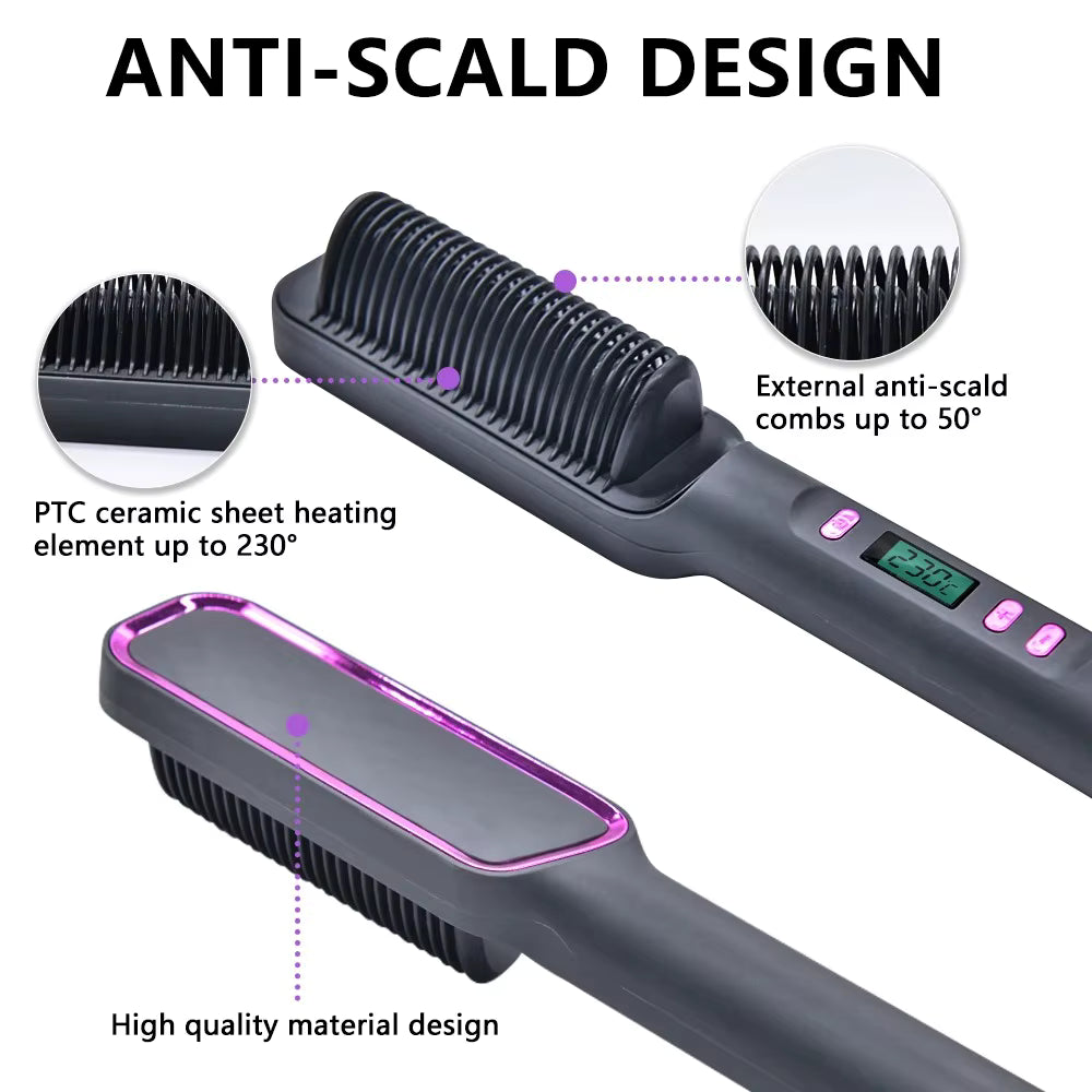 Electric Hot Comb Hair Straightener – 2-in-1 Straightening Brush, Negative Ion, Anti-Scalding, 80–220°C, Dual Voltage