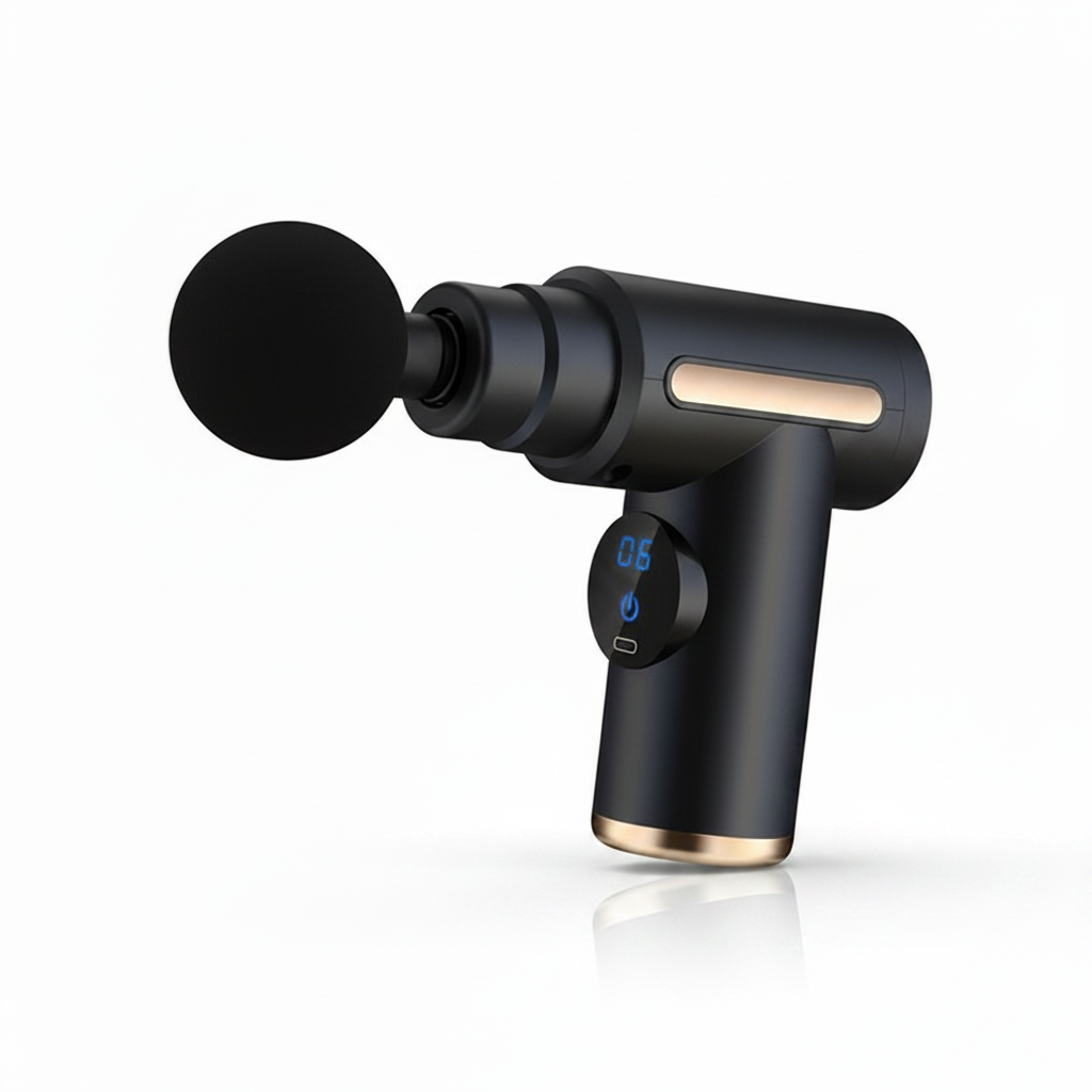 Massage gun side view studio shot